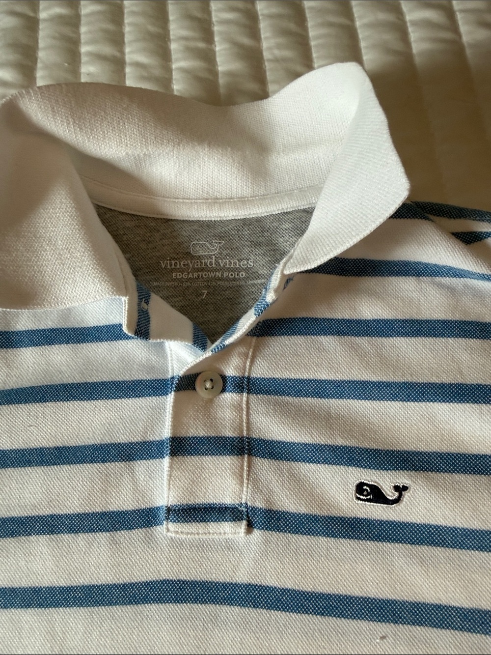 Vineyard Vines White Polo with Blue Stripes